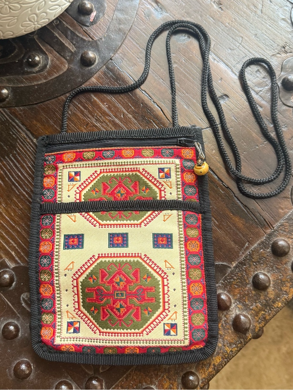 Embroidered Red & Green Crossbody Phone Bag - Boho Festival Purse